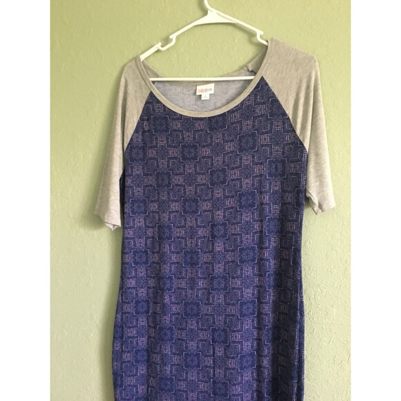 LULAROE JULIA DRESS MEDIUM GRAY/ BLUE SHORT SLEEVE - Picture 2 of 6